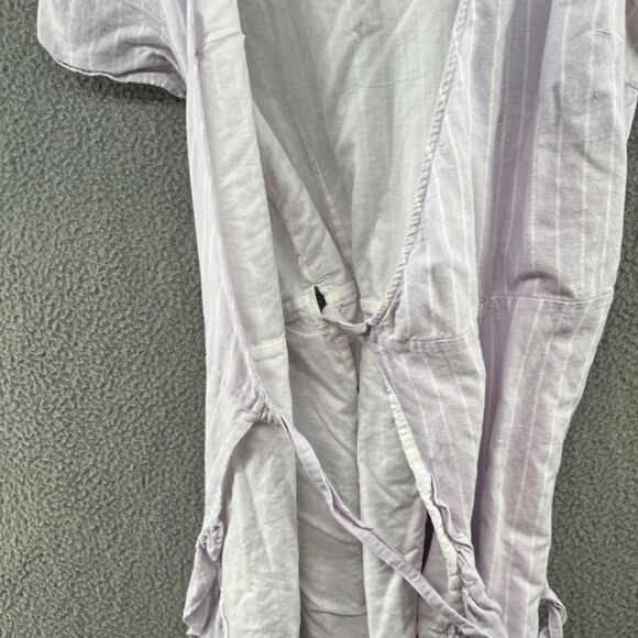 Gap Linen Cotton Stripe Ruffle Wrap Dress Purple White Small TALL - Picture 12 of 16
